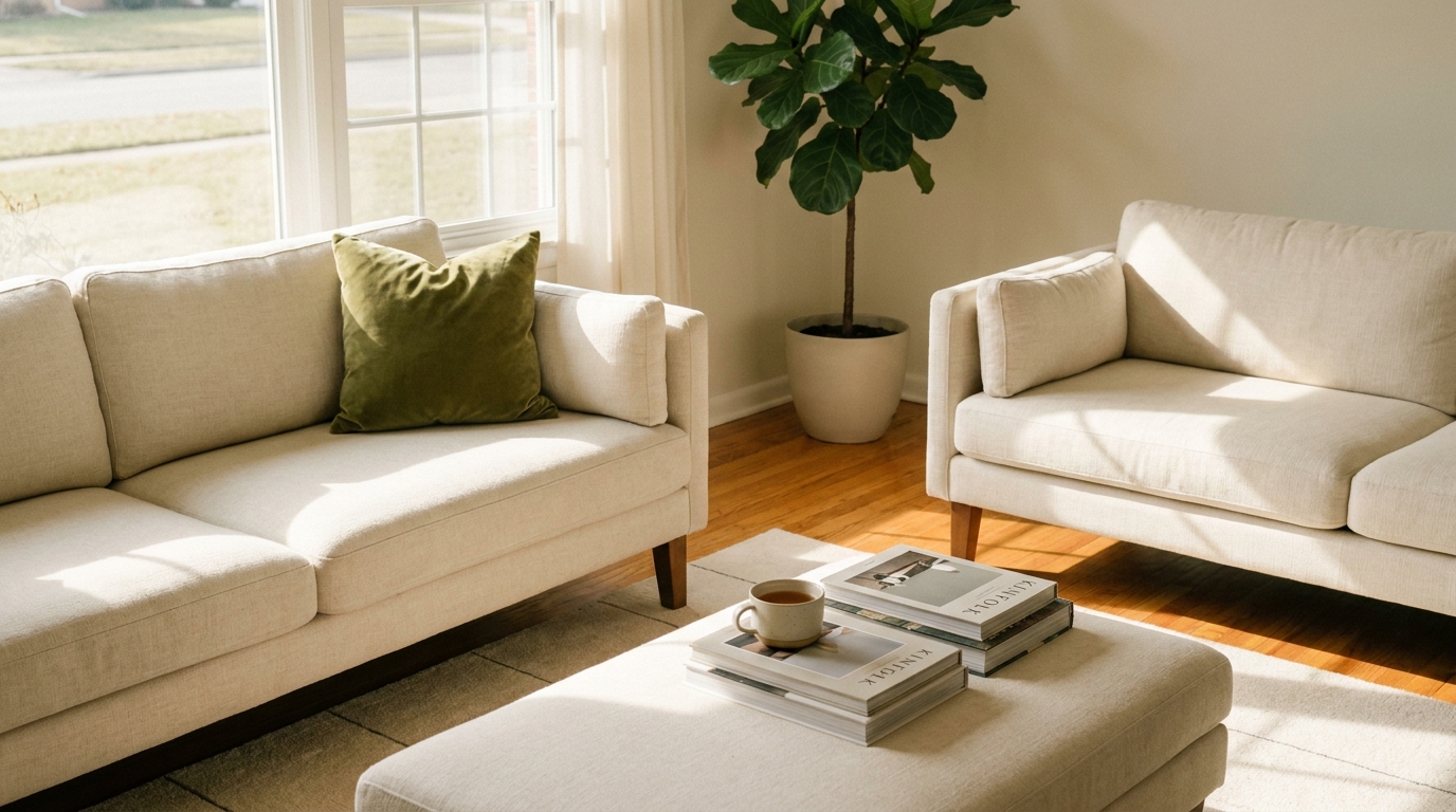 Freshly cleaned sunlit living room